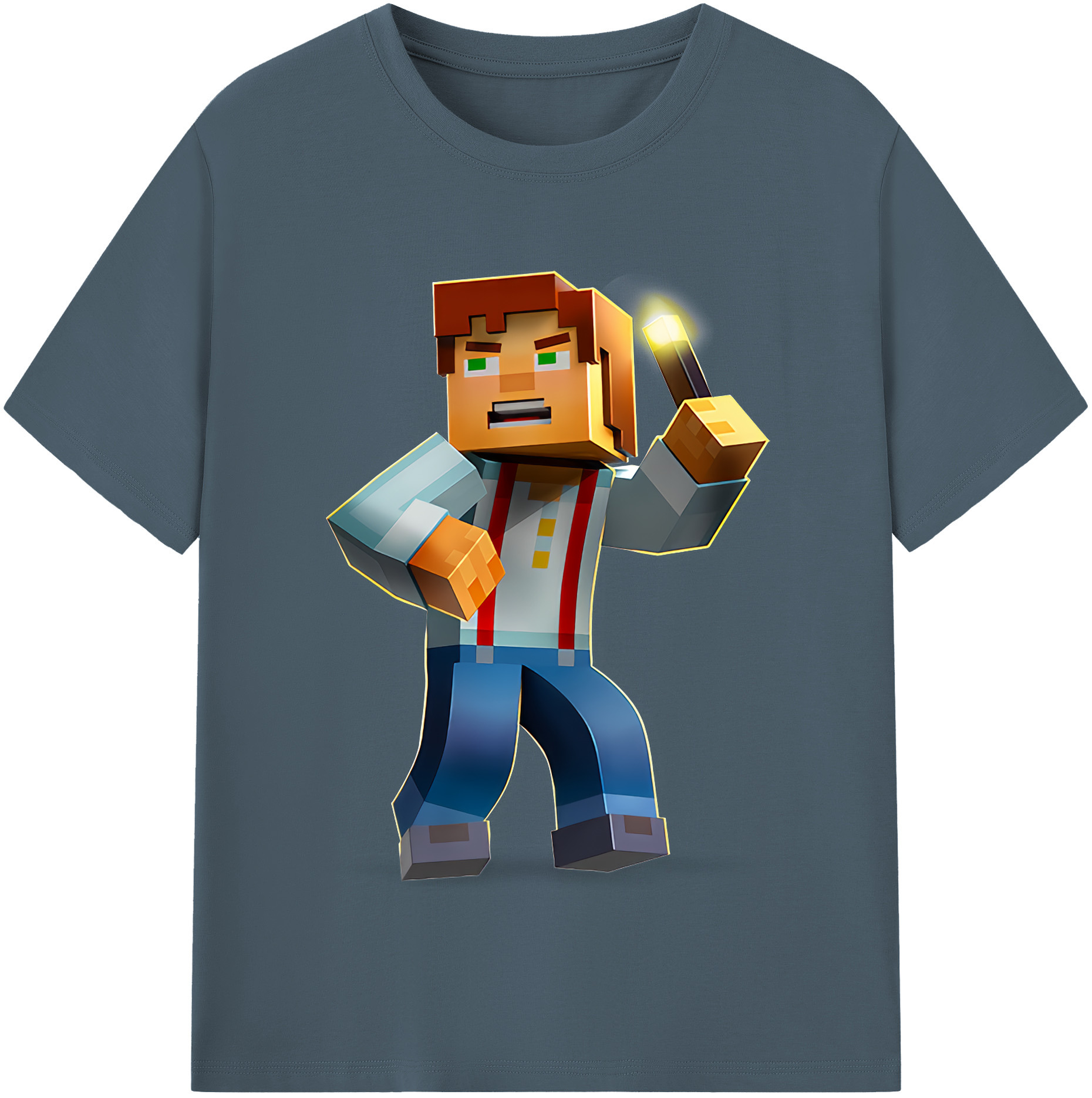 （画像用） マインクラフト ブロックの世界 Minecraft MC Block world 綿100％半袖Tシャツ（フロントプリント）